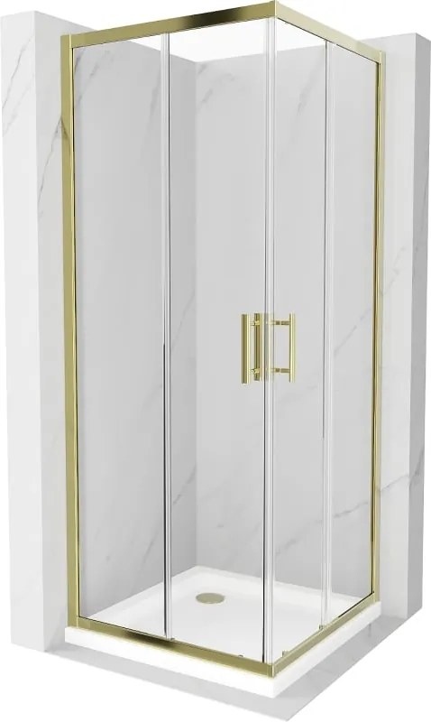 Mexen Rio cabina doccia quadrata 90 x 90 cm, trasparente, oro + piatto Flat, bianco - 860-090-090-50-00-4010G