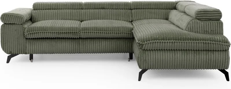 Divano angolare verde (con penisola a destra/a L) con rivestimento in velluto a coste Marbeya – Ropez