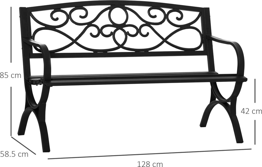 Panchina da Giardino 2 Posti 128x58,5x85 cm in Acciaio e Ghisa Nero...