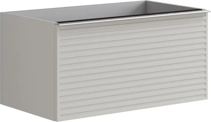 Cassettiera Pixel con 2 cassetti  frontale stripes laccato opaco Beige Greige e maniglia alluminio brillante L80 x H40 x P45,5 cm