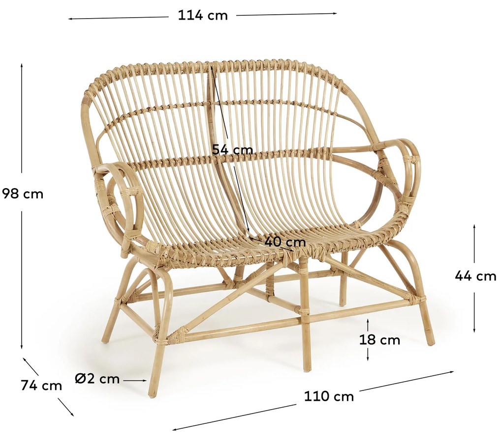 Kave Home - Panca Mimosa in rattan finitura naturale 114 cm