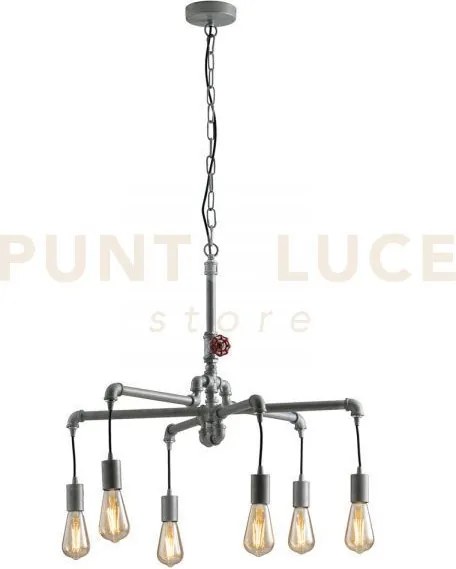 Lampadario a sospensione amarcord zincata 6 luci attacco e27 71x146cm