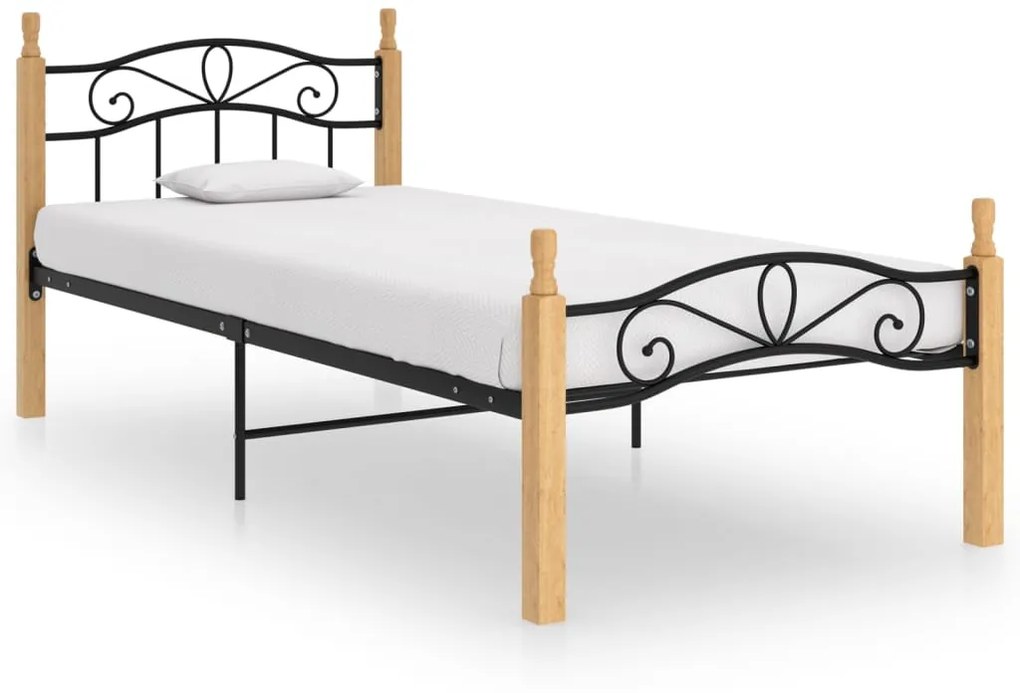 Giroletto Nero İn Metallo E Legno Massello Di Rovere 100x200 Cm /