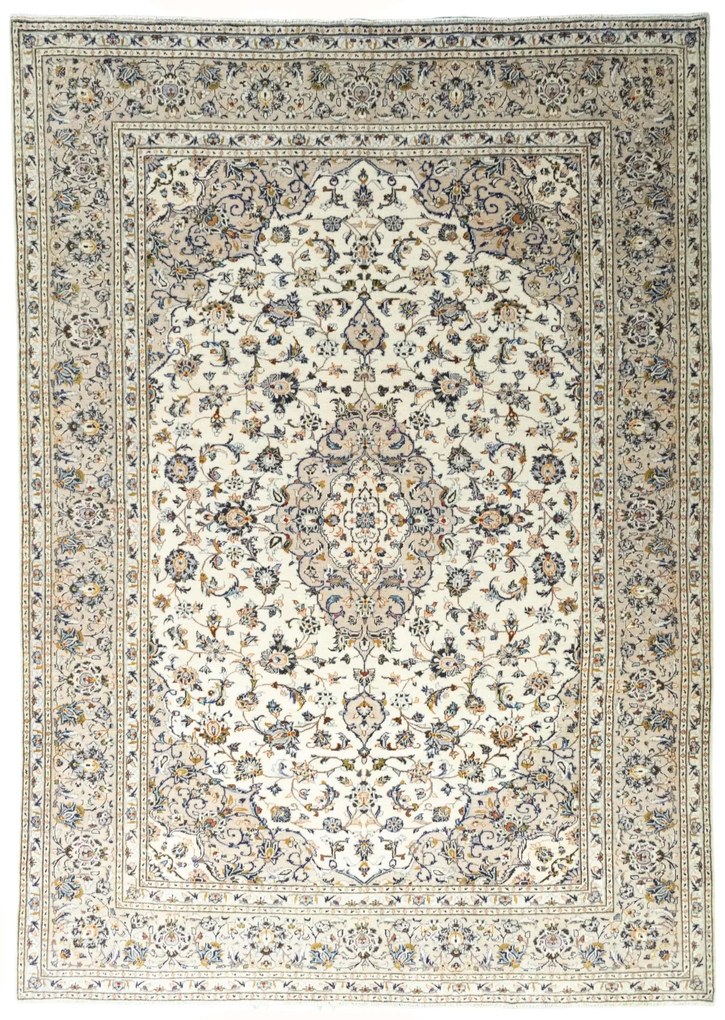 Kashan Tappeto 350x250 Beige (Iran) Annodato A Mano