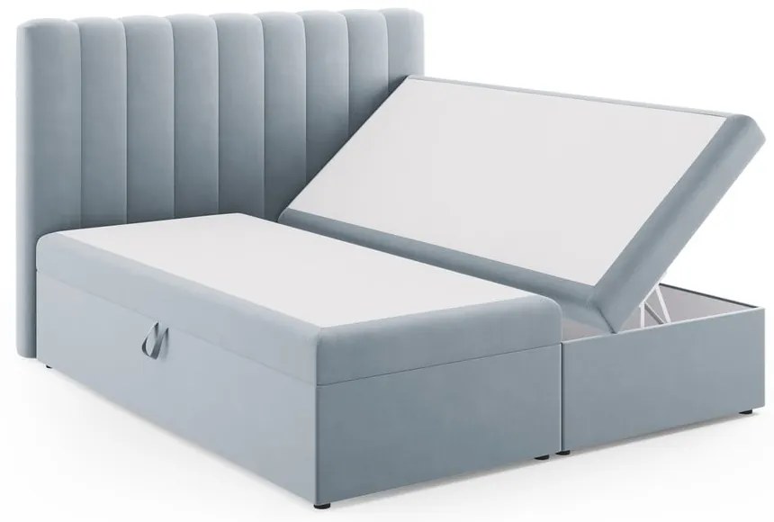 Letto boxspring azzurro con contenitore 180x200 cm Gina - Milo Casa