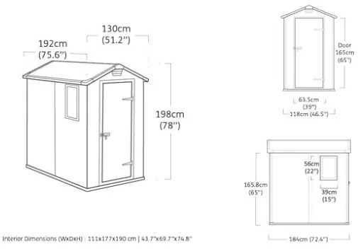 Casetta Da Giardino In Resina 130x192x198H Cm Manor 4x6 Grigio Keter Con Finestra