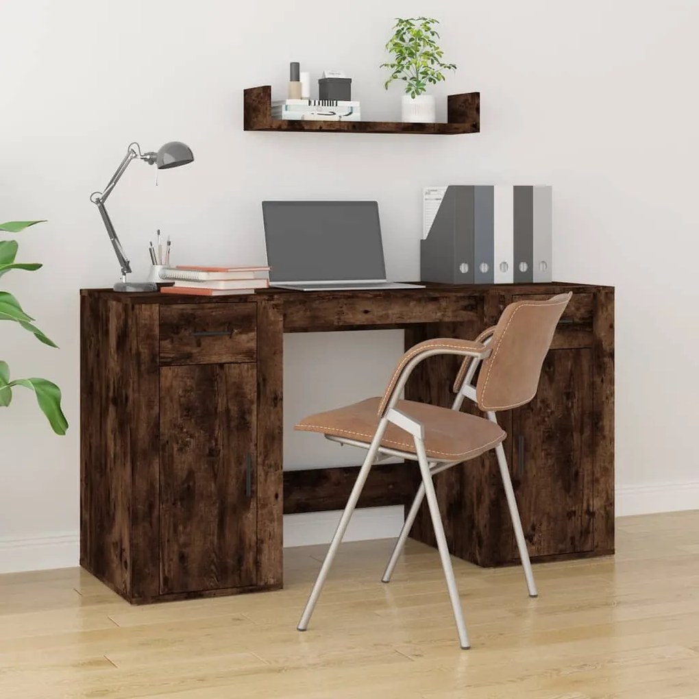Scrivania con armadietto rovere fumo in legno multistrato