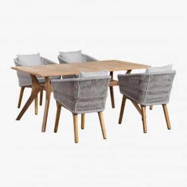 Set Tavolo Rettangolare In Legno Di Teak Yolen (180x90 Cm) E 4 Sedie Da Pranzo Barker Grigio Ghiaccio - Sklum