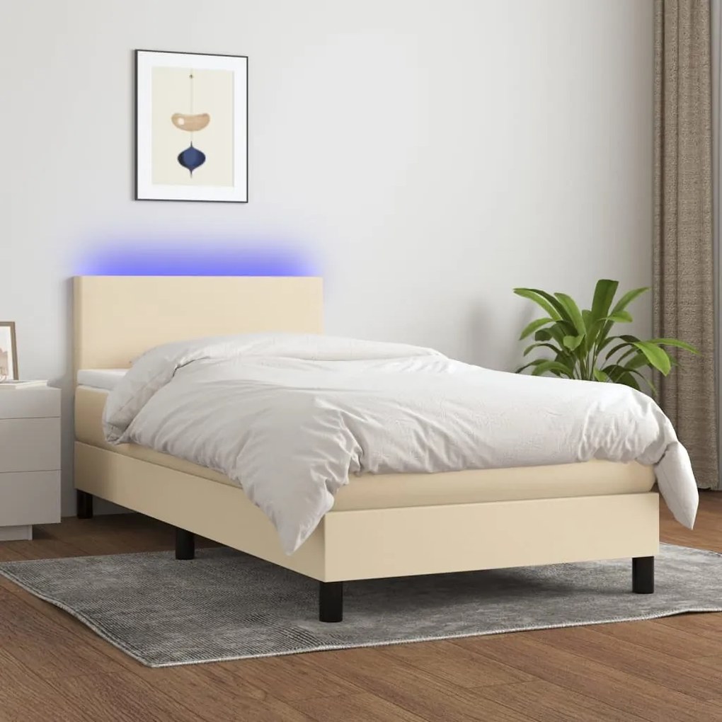 Letto A Molle Con Materasso E Led Crema 80x200 Cm İn Tessuto /