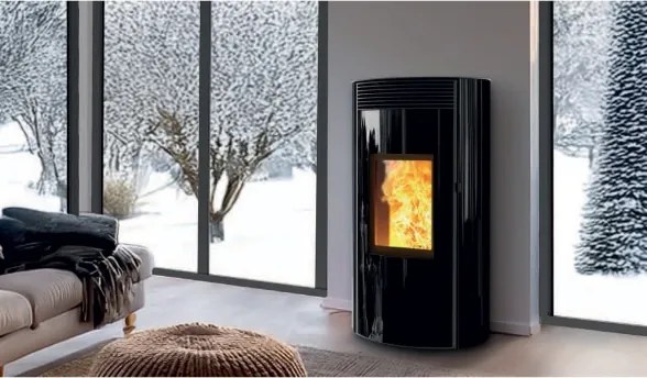 Termostufa a Pellet Autopulente MW28 Wi-Fi Ermetica Cuma Glass Caminetti Montegrappa