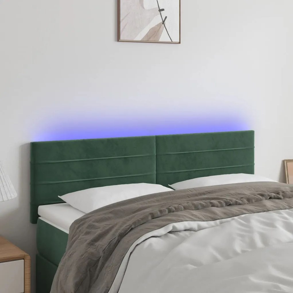 Testiera A Led Verde Scuro 144x5x78/88 Cm İn Velluto /