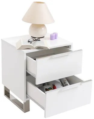 Comodini design laccato bianco e metallo cromato L45 cm (set di 2) HALIFAX