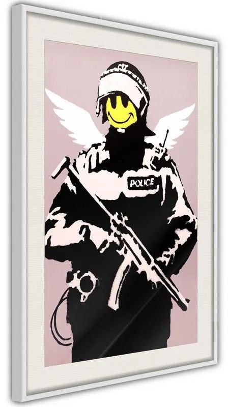 Poster  Banksy: Flying Copper  Cornice Quadri Cornice nera con pass-partout, Larghezza x Altezza Home decor 40x60