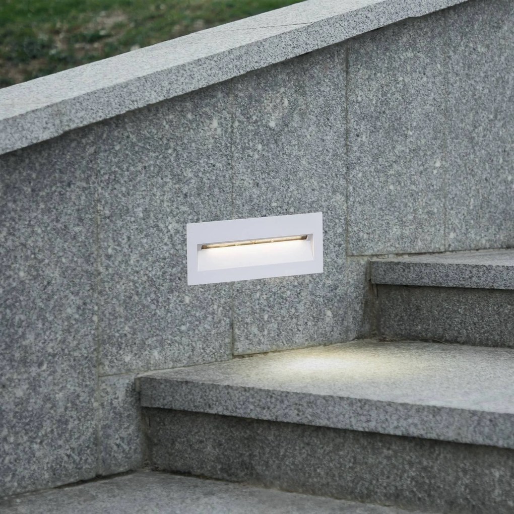 Lucande Applique a LED da incasso Loya, 23 x 8 cm, bianco, IP54 Loya, Bianco / Opale, Alluminio, Moderno, Applique da esterni