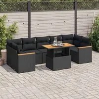 Set Divani da Giardino con Cuscini 7pz Nero Polyrattan Acacia 3327457