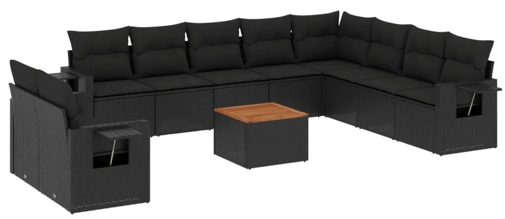 Set Divani da Giardino 11 pz con Cuscini in Polyrattan Nero