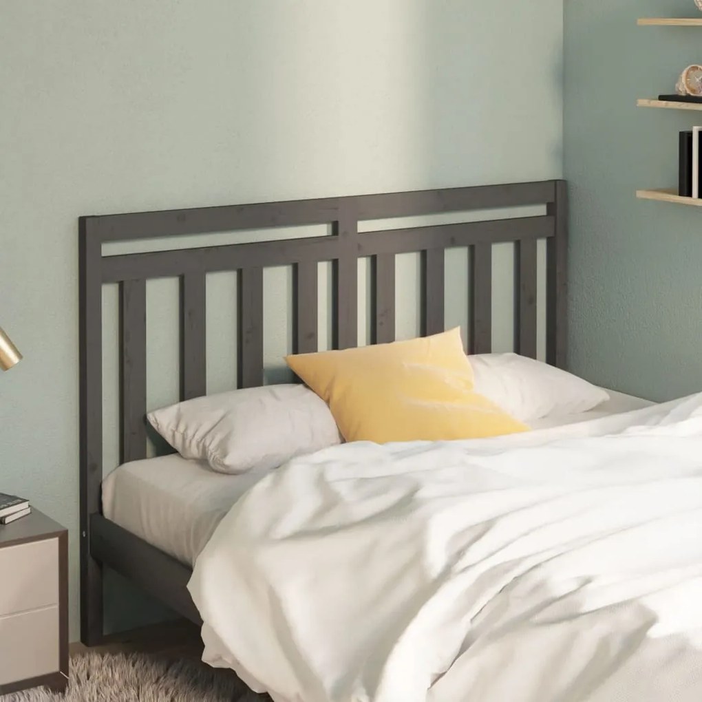 Testiera Per Letto Grigia 141x4x100cm İn Legno Massello Di Pino /