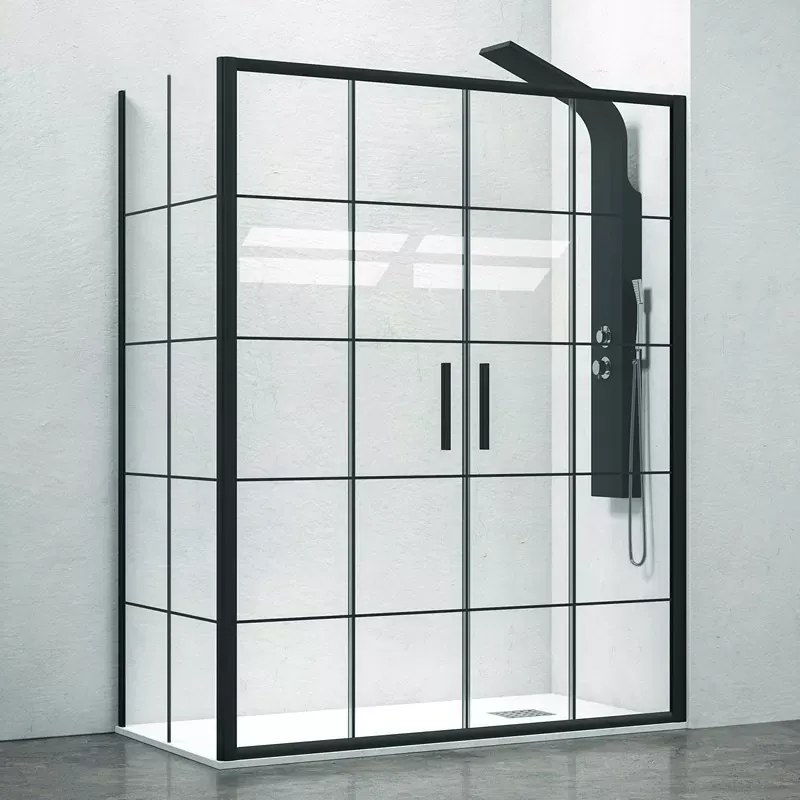 Box doccia angolare 180x80 doppio scorrevole telaio nero NICO-D6000S - KAMALU