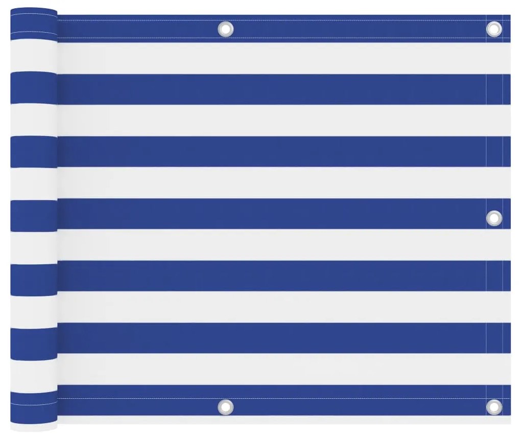 Paravento Da Balcone Bianco E Blu 75x600 Cm İn Tessuto Oxford /