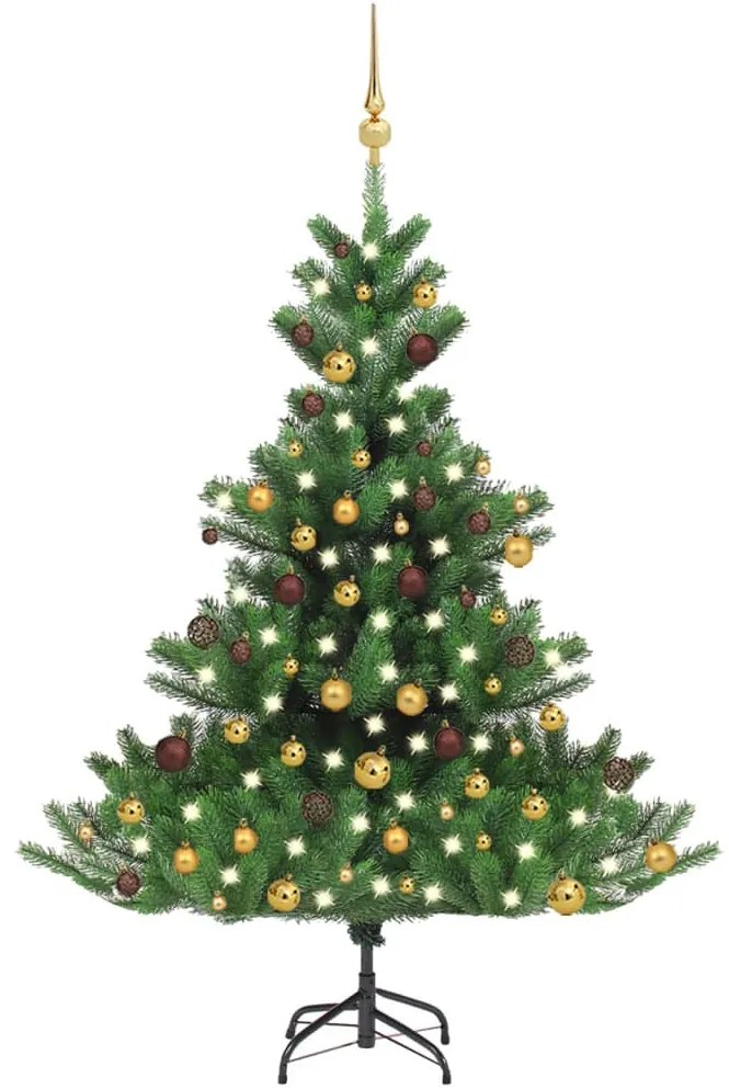 Albero Natale Artificiale Nordmann con LED e Palline Verde, Albero Natale Artificiale Abete Nordmann LED Palline Verde120cm II