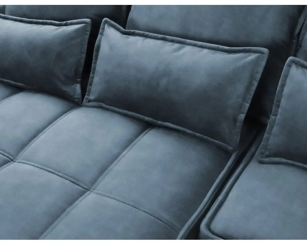 Divano angolare blu allungabile/con contenitore (con penisola a sinistra/con chaise lounge) e rivestimento in velluto Campo – ELTAP