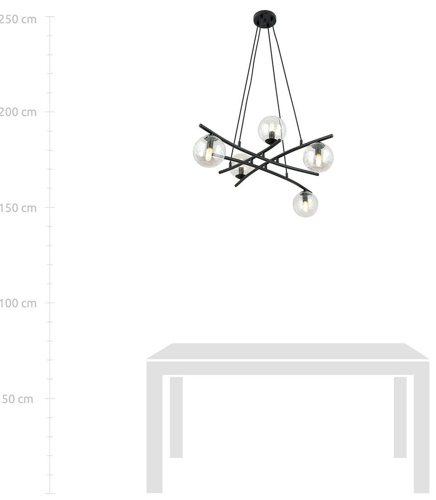 Lampadario Moderno Cadmo Acciaio Nero Trasarente 5 Luci E14 Ip20