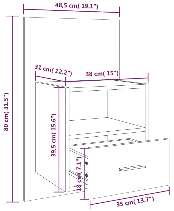 Comodini a Muro 2 pz Rovere Fumo