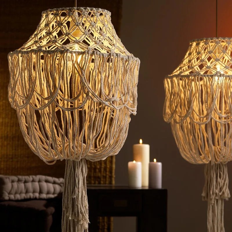 Lampadario Country charm SOSPENSIONE KALIB IN COTONE INTRECCIATO beige paralume beige E27