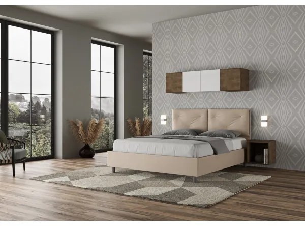 Letto matrimoniale contenitore imbottito 160x190 similpelle tortora Appia
