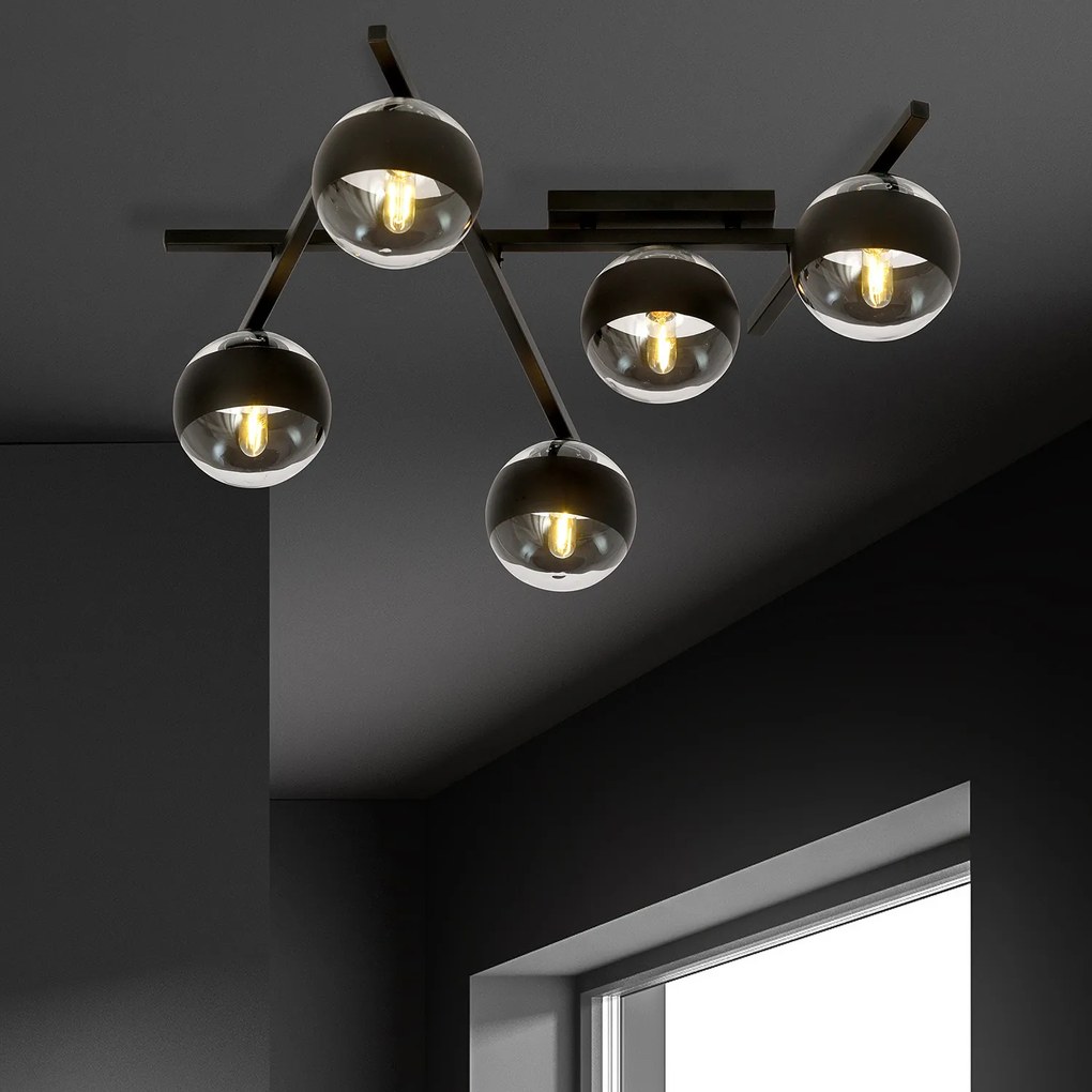 Plafoniera Moderna Teti Acciaio Nero 5 Luci E14 Ip20