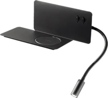 Applique in metallo Nero 33 cm retroilluminata con spot LED e caricatore wireless FLAT
