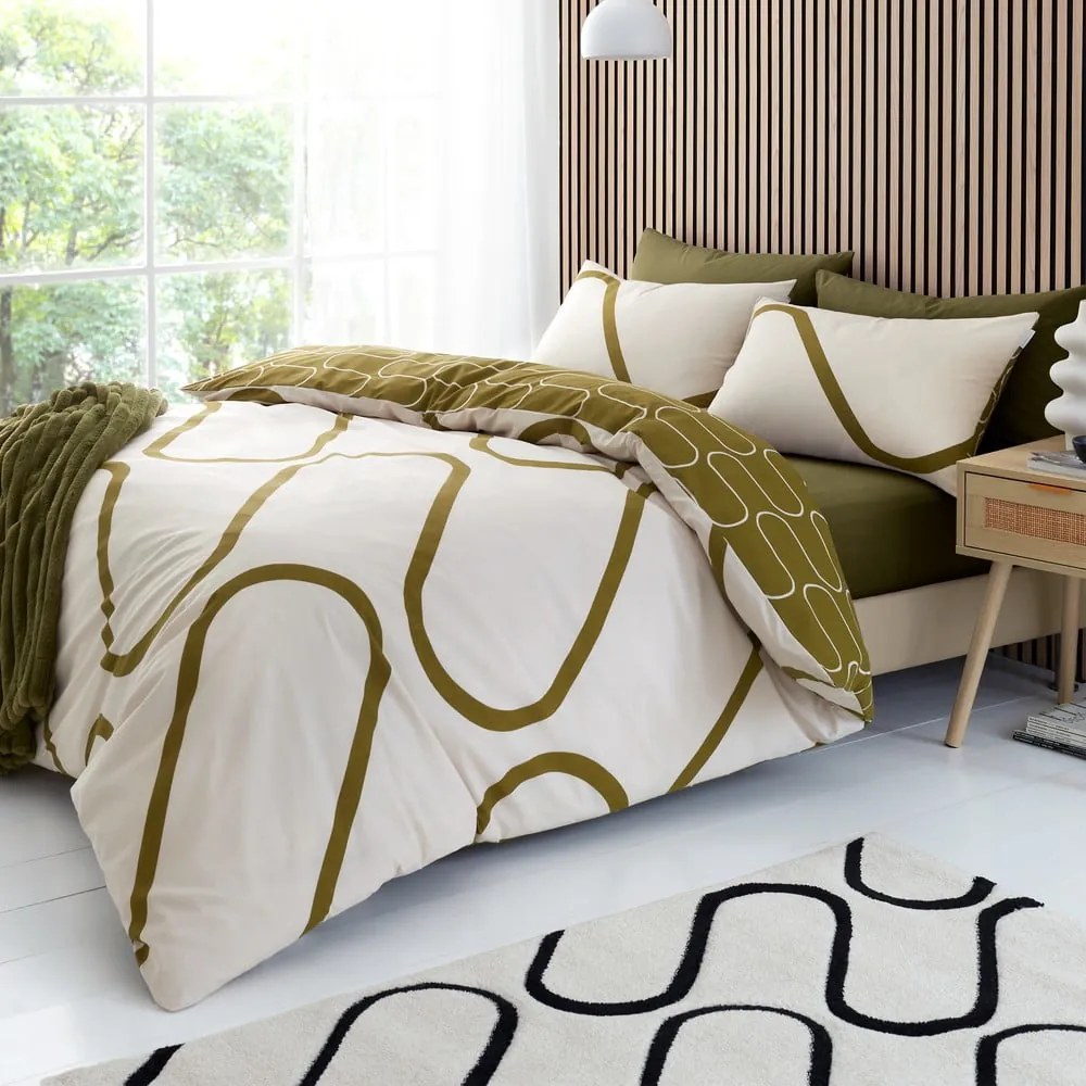 Set copripiumino e federa color kaki e beige per letto matrimoniale 200x200 cm Linear Curve – Catherine Lansfield