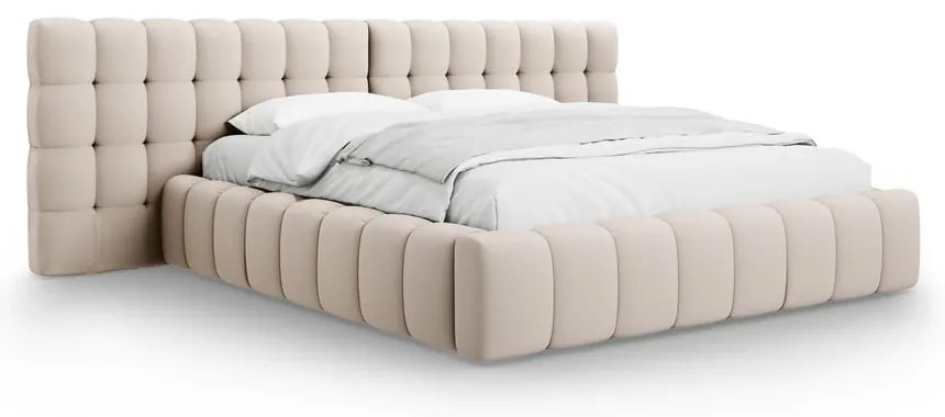 Letto matrimoniale imbottito beige con spazio contenitivo e rete 200x200 cm Mamaia - Micadoni Home