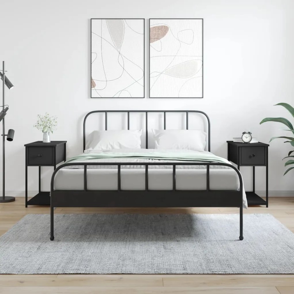 Comodini 2 Pz Neri 30x60x60 Cm İn Legno Multistrato /