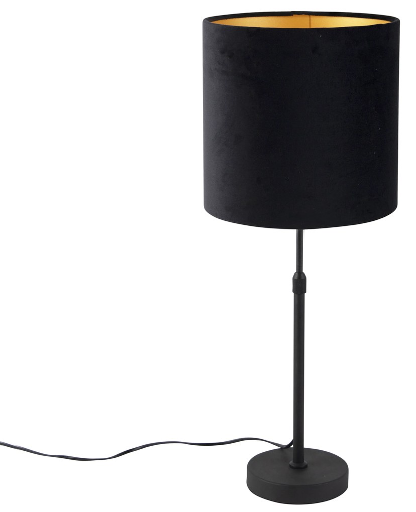 Lampada da tavolo nera paralume velluto nero oro 25 cm - PARTE