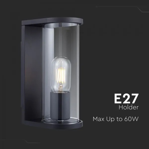 Applique da esterno 1xE27/60W/230V IP44, nero con vetro fumé