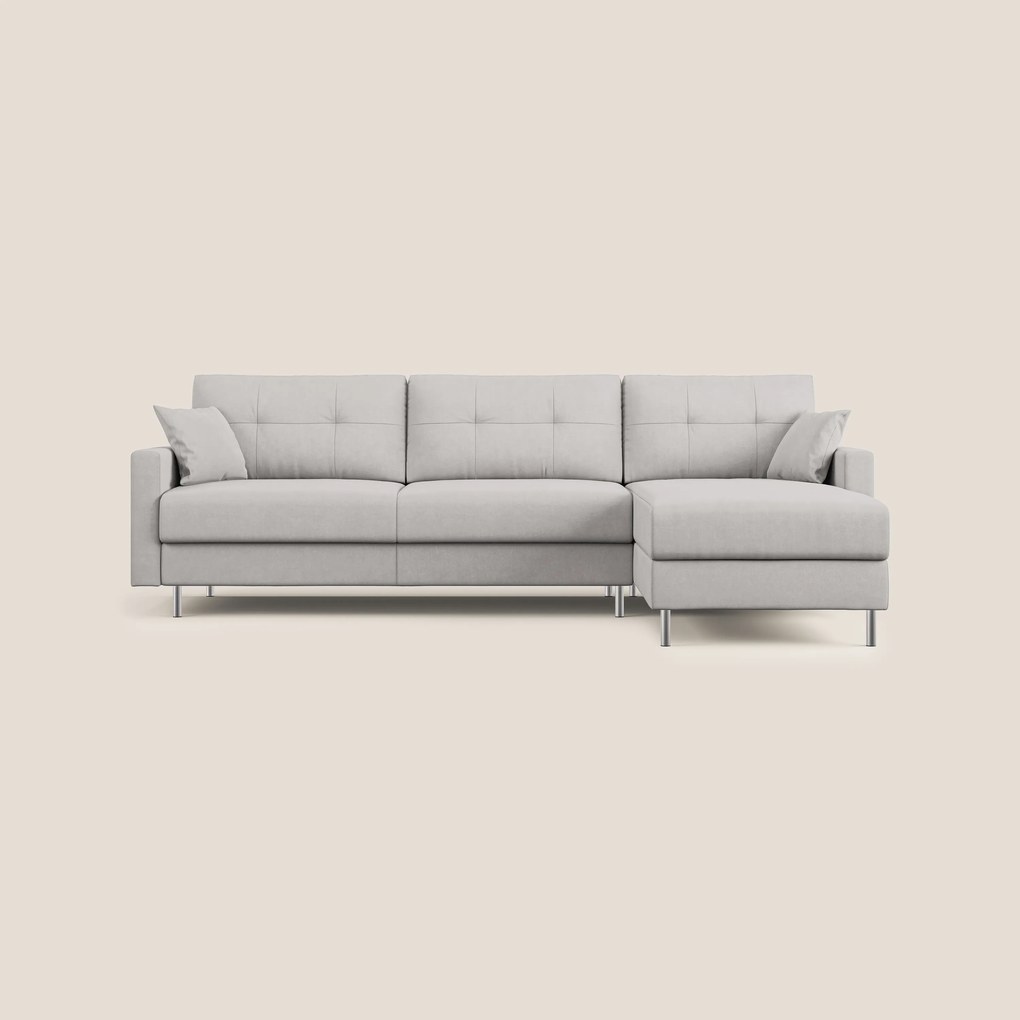 Megan divano letto angolare in microfibra smacchiabile T11 grigio chiaro 271 cm destro (mat. 140x197)