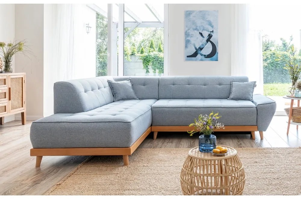 Divano letto angolare azzurro L, angolo sinistro Dazzling Daisy - Miuform