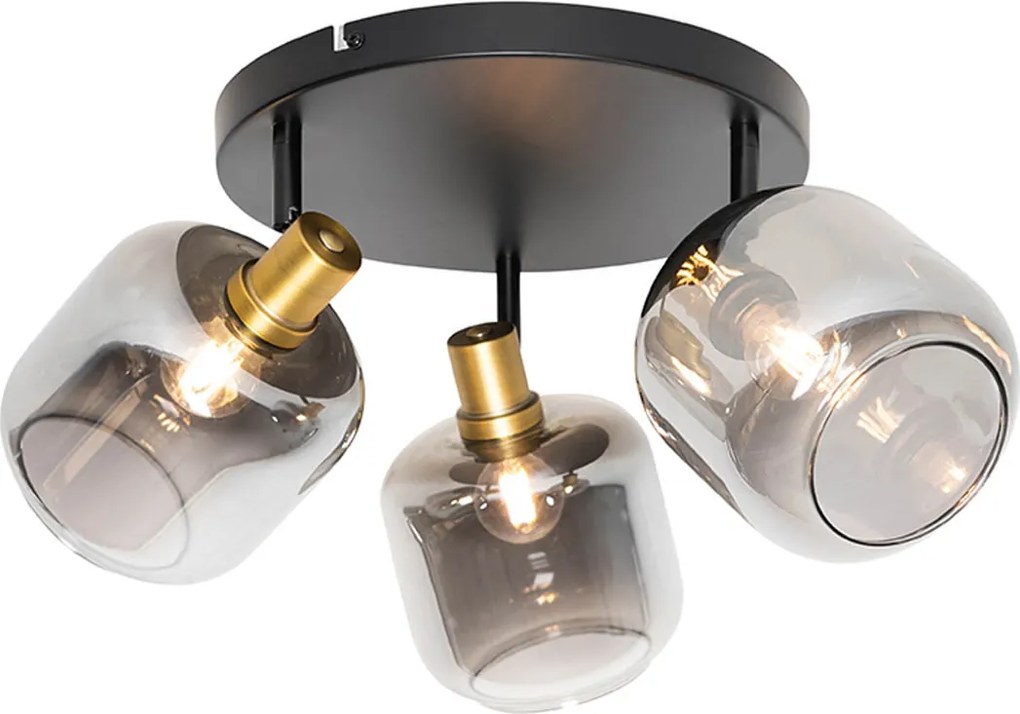 Faretto da soffitto intelligente nero con oro e vetro fumé incl. 3 wifi P45 - Zuzanna