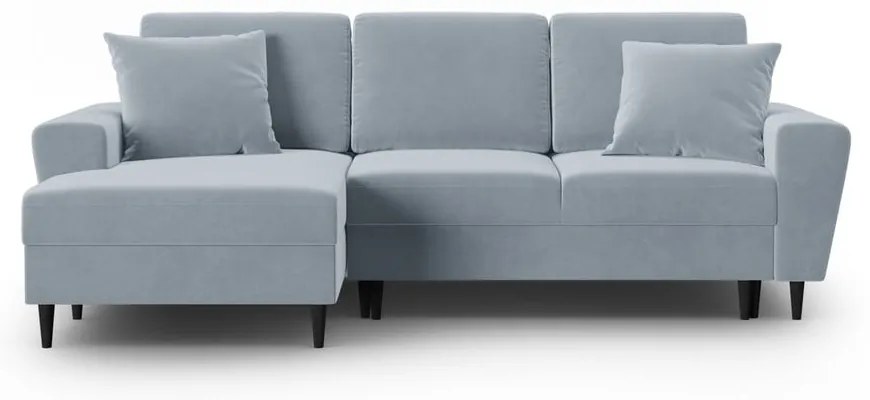 Divano angolare azzurro allungabile e con contenitore (con penisola a sinistra/con chaise lounge) con rivestimento in velluto Kyoto – Cosmopolitan Design