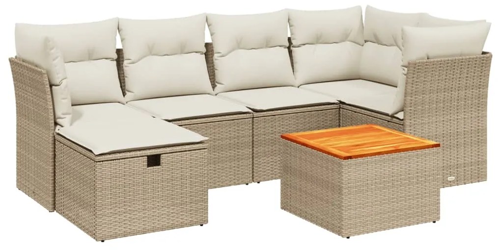 Set divani da giardino 7 pz con cuscini beige in polyrattan