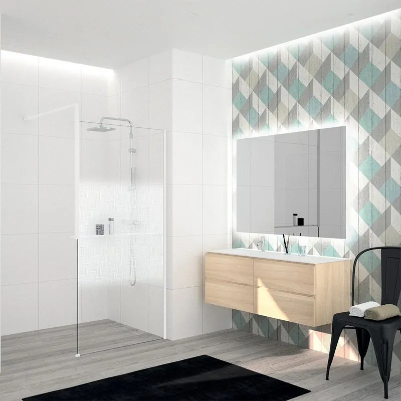 Box doccia walk-in Elidesign, vetro serigrafato 8 mm, L 120 cm x H 200 cm, profilo bianco