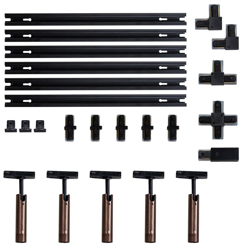 Sistema di illuminazione su binario moderno con 5 faretti bronzo scuro monofase GU10 35 mm - Iconic Jeana Luxe