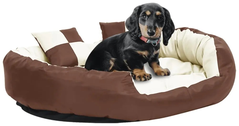 Cuscino Per Cani Reversibile Lavabile Marrone Crema 110x80x23cm /