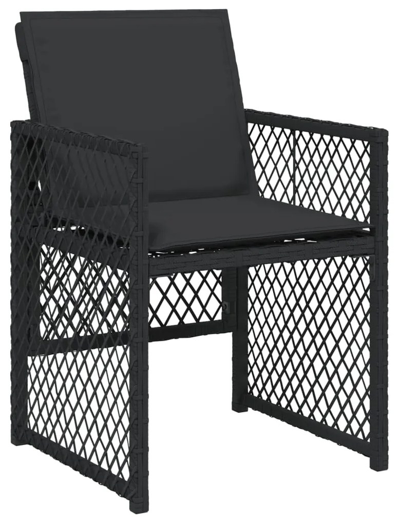 Set da pranzo da giardino 15 pz con cuscini nero in polyrattan