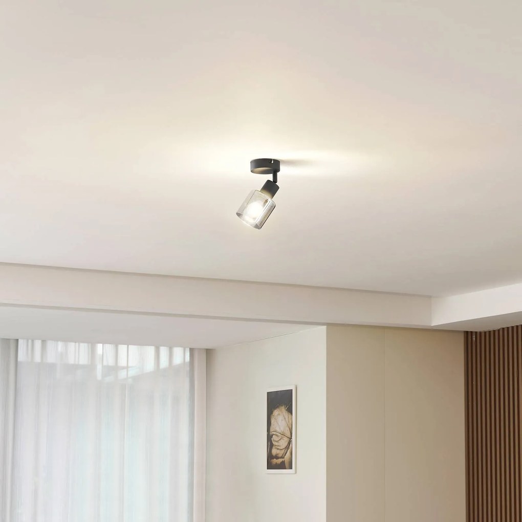 Lindby plafoniera Netty, a 1 luce, grigio, vetro