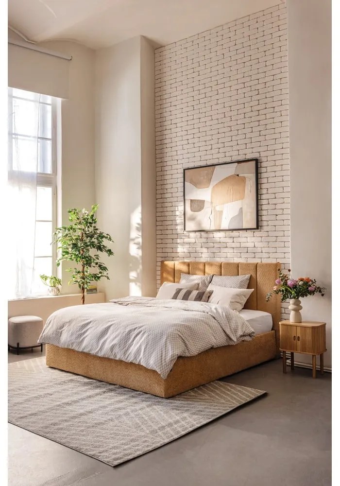 Letto matrimoniale imbottito color senape con contenitore con rete inclusa 160x200 cm Thessa Bold Line – Bonami Selection