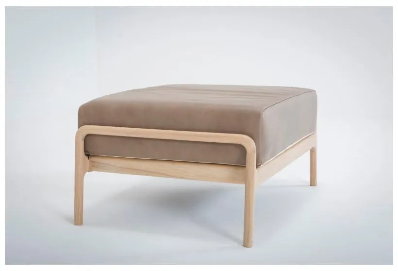 Poggiapiedi in pelle di bufalo marrone chiaro con struttura in rovere massiccio Fawn - Gazzda