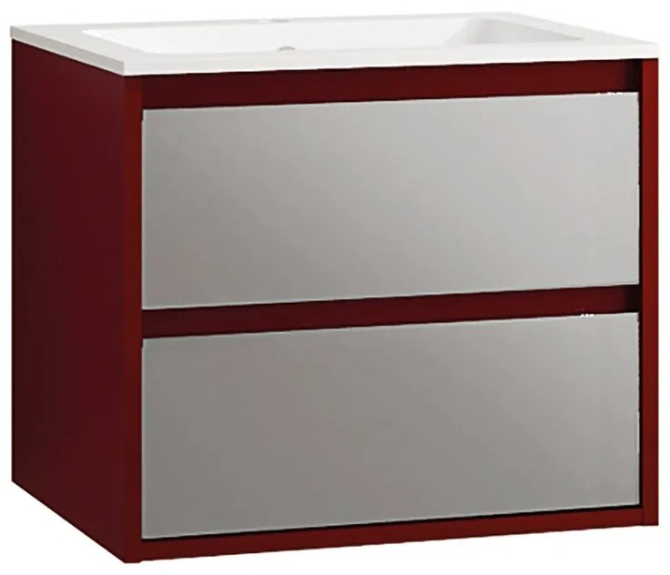 Armadietto bagno a terra Loto 2 cassetti P 45.5 x L 59.5 x H 50 cm laccato rosso con frontali in vetro