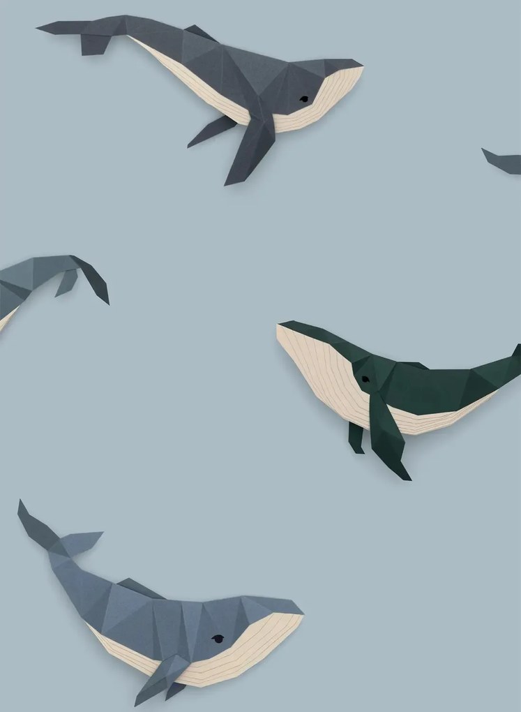 studio ditte Carta da parati Whale / Walvis - Light Blue / Lichtblauw